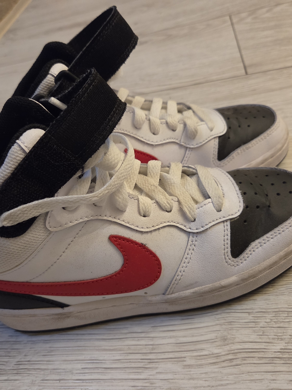 Kids White and Red High-Top NIKE  Sneakers with Black